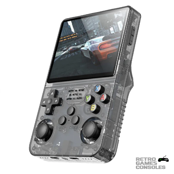 R36S retro handheld gaming console front view – 3.5-inch screen with colorful buttons