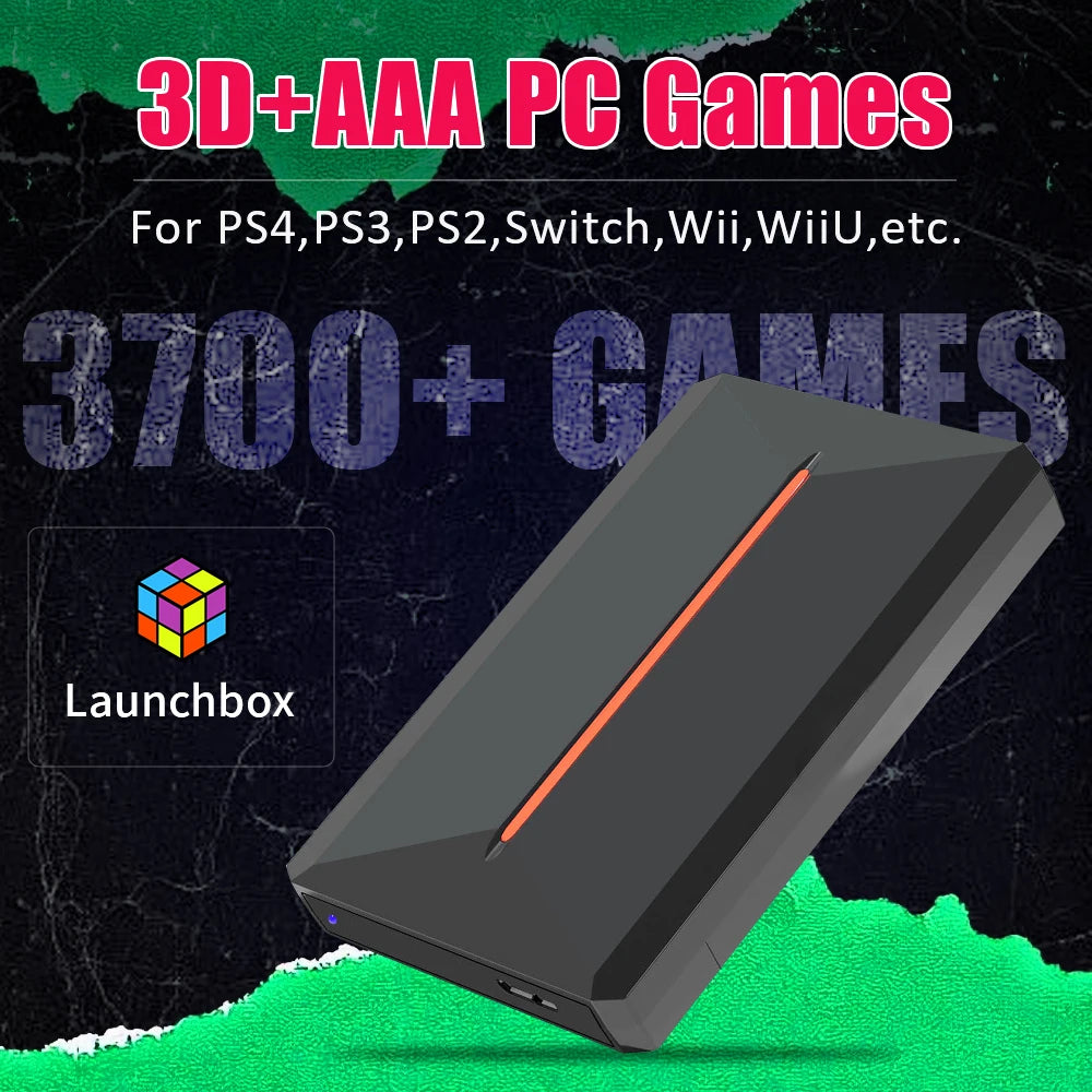 500GB Retro Gaming HDD LaunchBox – 3,700+ 3D & Classic Games | Works with PS4, PS3, PS2, Wii, N64, & Windows PC