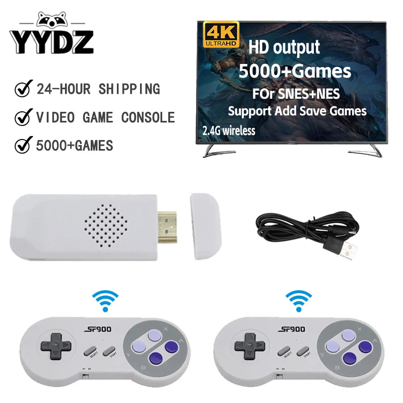 SF900 SNES/NES Game Stick | HDMI Console – 5000 Games | 2.4G Wireless Controllers
